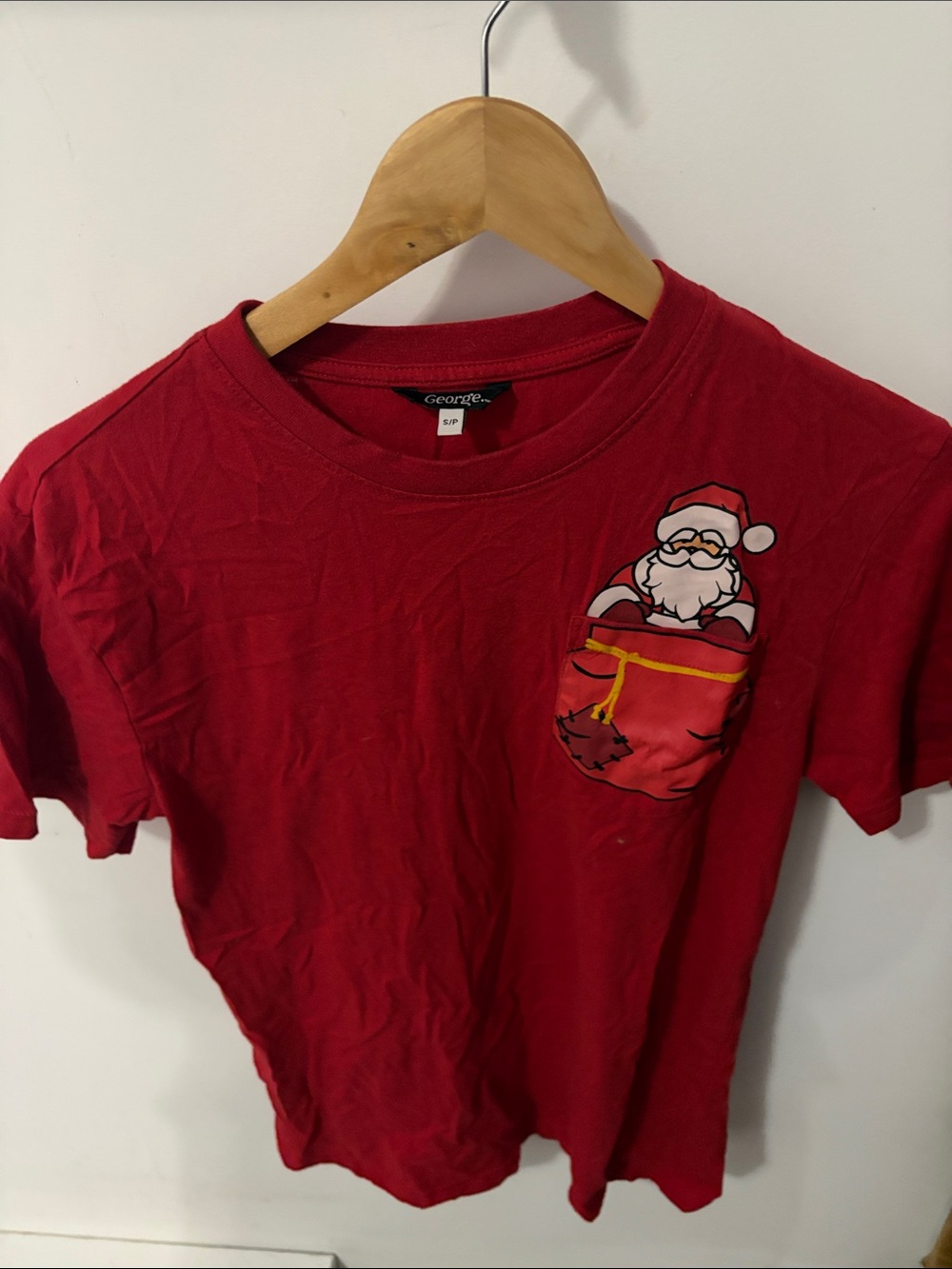 George Red Kids Short Sleeve Tee with Santa Pocket Graphic